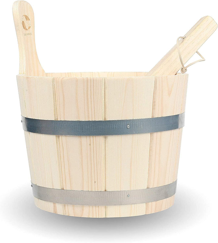 SudoreWell® Saunakübel Set 3tlg. - Saunakübel aus Nadelholz 5.0 Liter mit Einsatz und Saunakelle 3 S