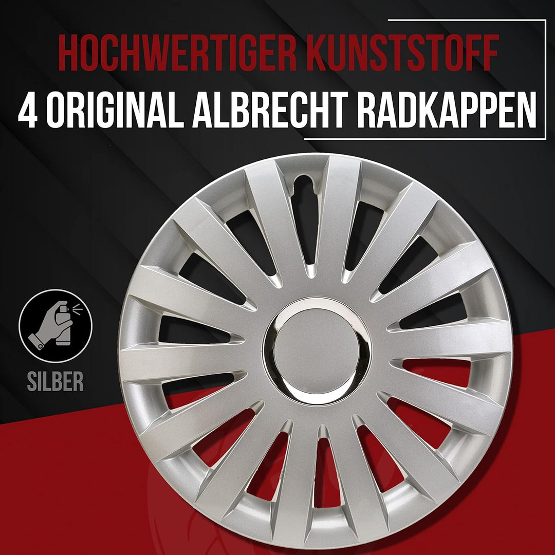 Albrecht 15 Zoll Radkappen silber für Stahlfelgen - Sail Radzierblenden aus hochwertigem Kunststoff