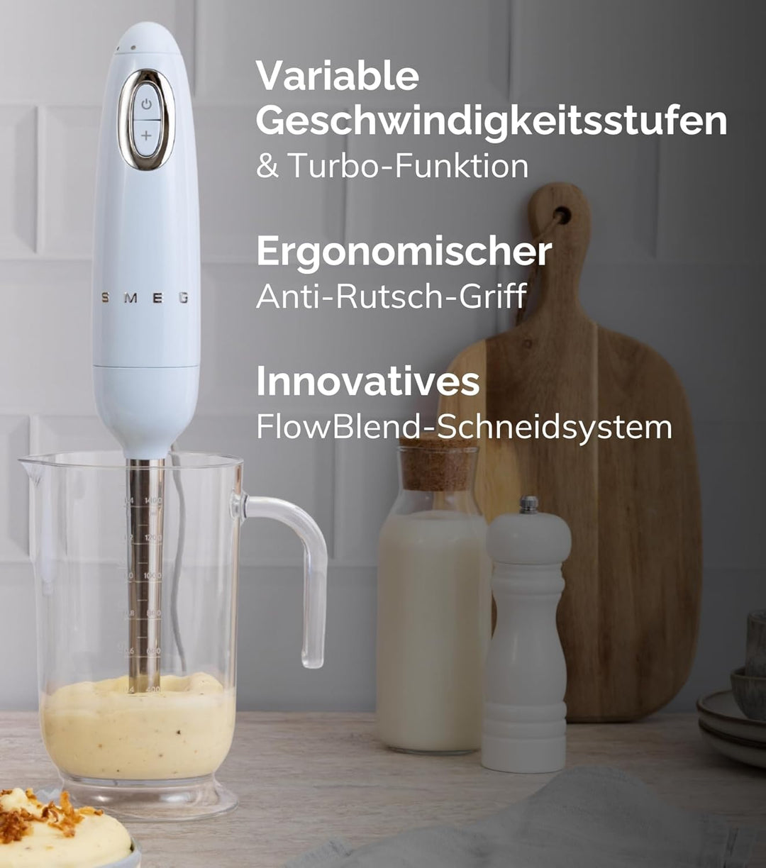 Smeg, Stabmixer HBF03RDEU, Turbo-Funktion und Flowblend-Schneidesystem, mit Rutschfestem Griff, Inte
