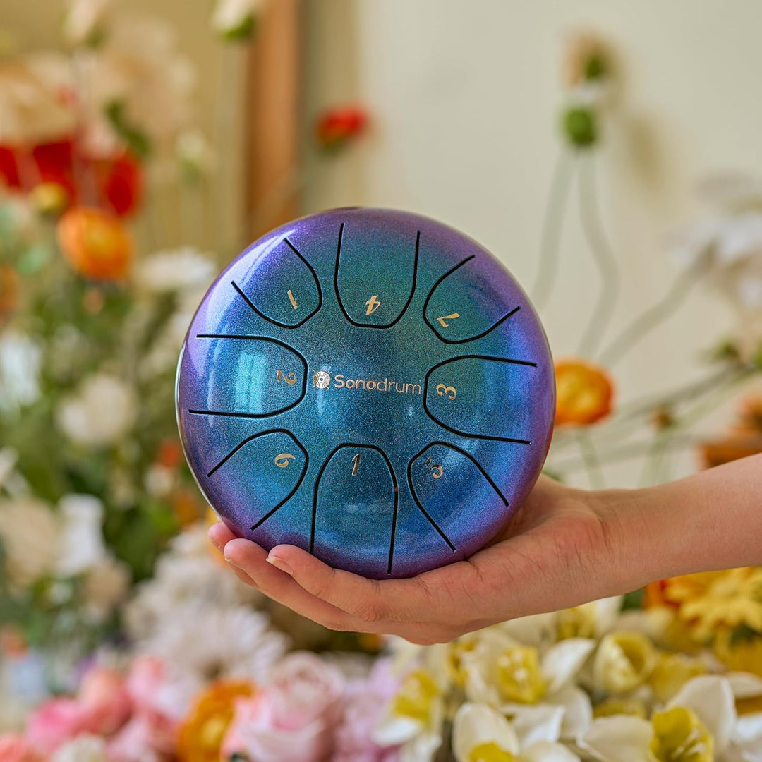 Sonodrum Zungentrommel "Standard 14cm C-Dur" Beere - Steel Drum inkl. Schlägel, gratis Liederbuch un