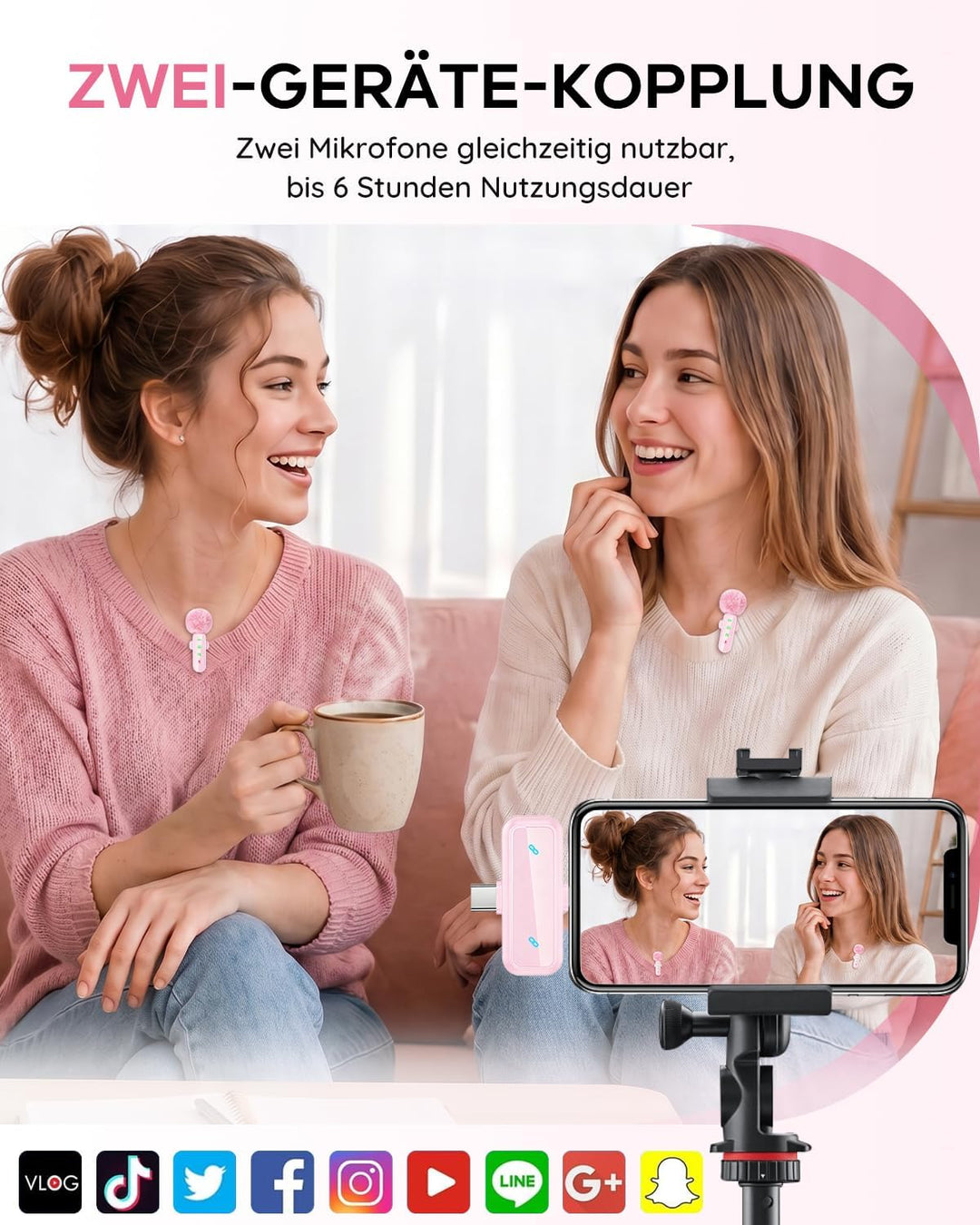 Kabelloses Lavalier-Mikrofon für iPhone, iPad, Android-Handy, Mini-Mikrofon für Videoaufnahmen, TikT