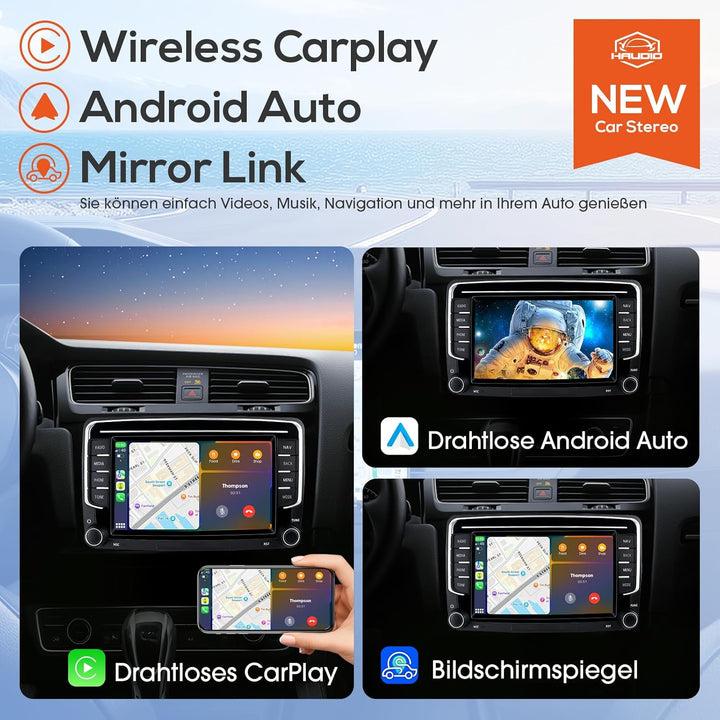 Haudio 2 Din Autoradio mit Kabellosem Apple CarPlay &amp; Android Auto, 7 Zoll Autobildschirm mit Canbus