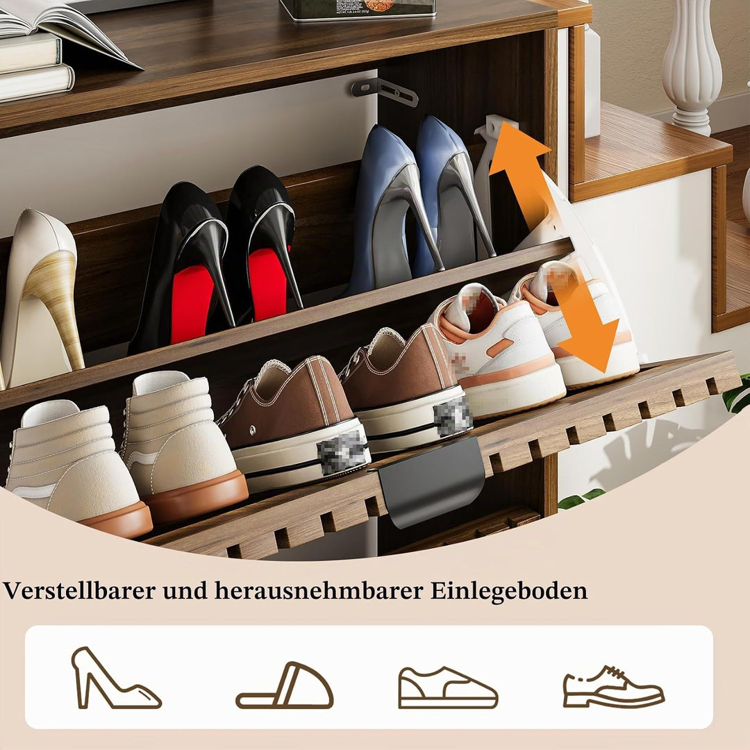 Schuhschrank, Schuhschrank für den Eingangsbereich, mit 2 Klappschubladen, schmaler Schuh-Organizer