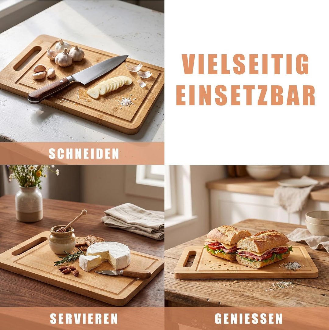 2 Stück Graviertes Bambus Schneidebrett Holzbrett Küche Holzbretter, Holzschneidebrett, Schneidbrett