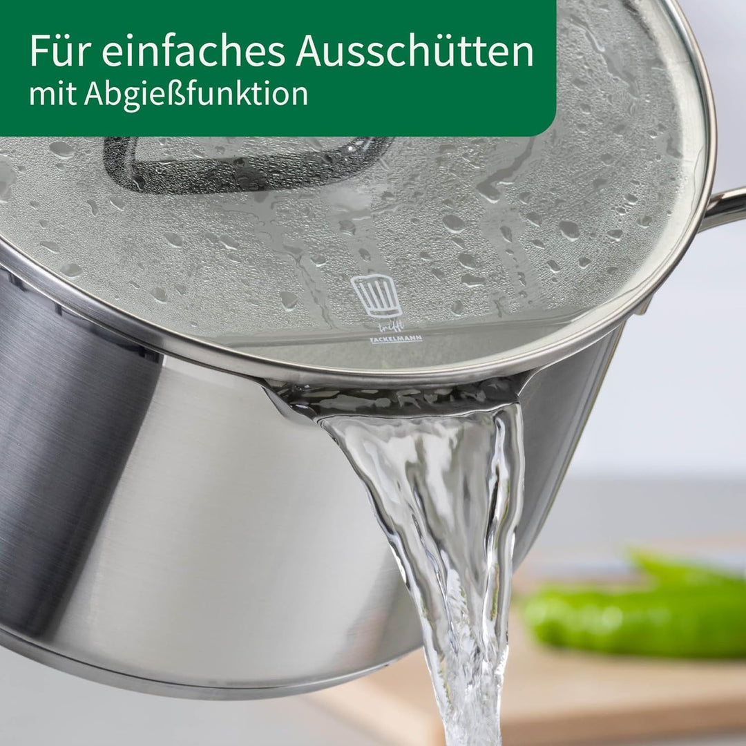 Chefkoch trifft Fackelmann Kochtopf-Set mit Glasdeckel Ø16 & 24cm – Aus Premium Edelstahl mit Alumin