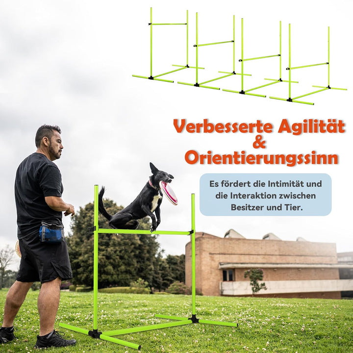 Agility Set Hunde Hürdenset Slalom Stangen Agility Ausrüstung für Hundetraining mit 4 x Hürden Höhen