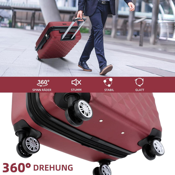 BEIBYE Zwillingsrollen 2066 Hartschale Trolley Koffer Reisekoffer Gepäck M-L-XL-Set (Weinrot, M) Wei