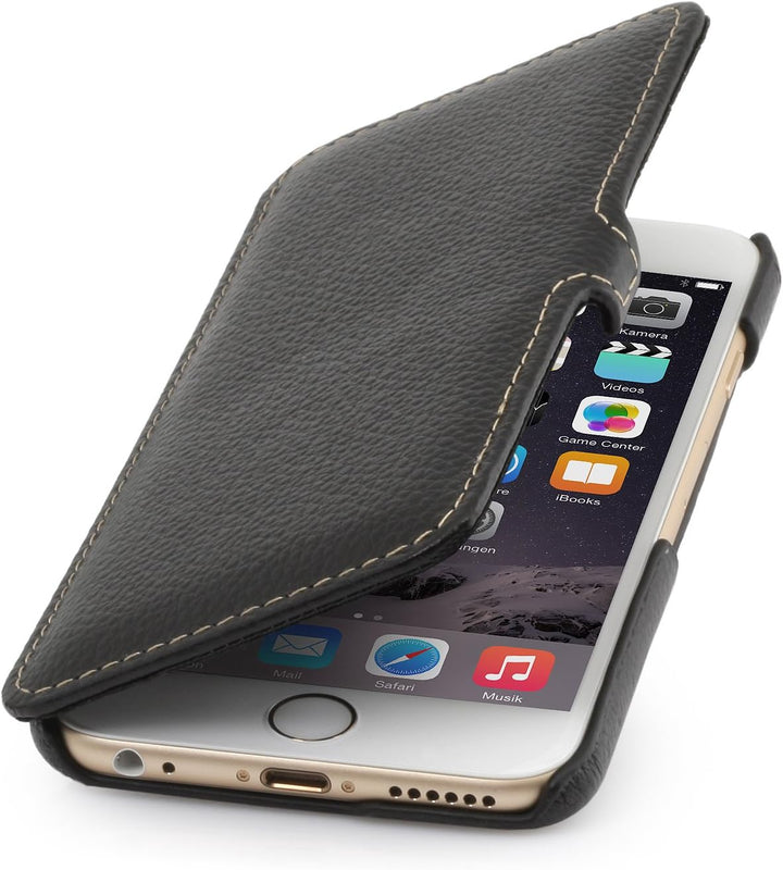 STILGUT Leder-Hülle kompatibel mit iPhone 6 Book Type mit Standfunktion, schwarz, Schwarz