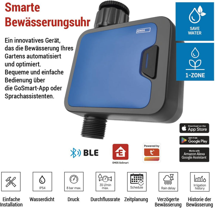 EMOS - smarte Bewässerungsuhr mit 1 Ausgang mit App, Bluetooth - ZigBee-Hub erforderlich - Batterieb