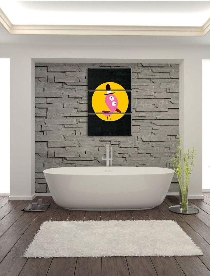 Pixxprint Lustiger Vogel mit einfarbigem Hintergrund schwarz 3-Teiler Leinwandbild 120x80 Bild auf L