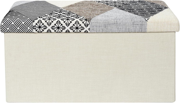 HOME DECO FACTORY Chest, Bench, Patchwork, Grey, Bench, Foldable, for Living Room, Bedroom, Dining R