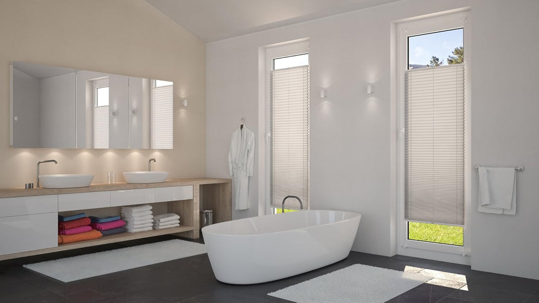 DécoProfi Plissee ohne Bohren Grau 70cm x 220cm (max. Gesamthöhe Fensterflügel) I Verspannte Plissee