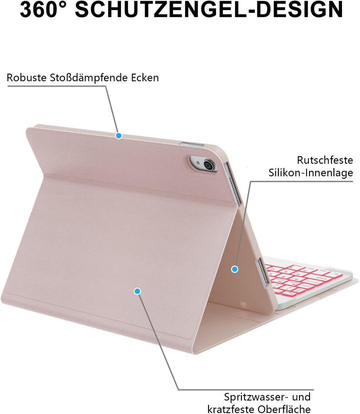 JADEMALL Für iPad 11 Gen Hülle mit 7-Farb-Backlight Deutsch Bluetooth Tastatur für iPad A16 (2025) &