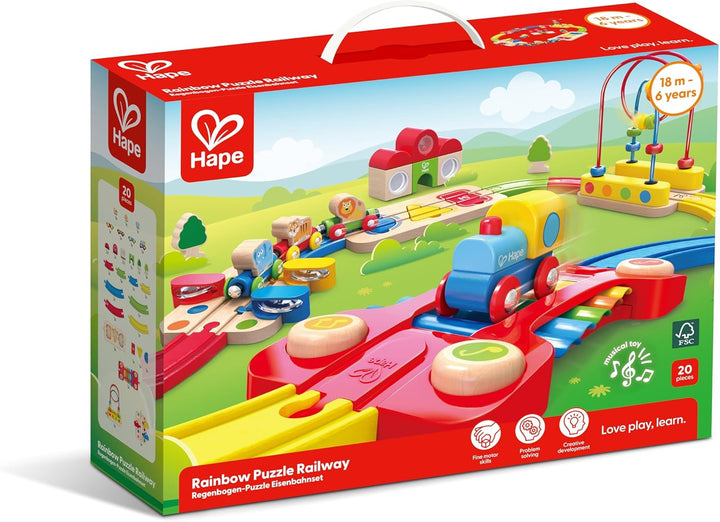 Hape 3826 Regenbogen-Puzzle Eisenbahnset, E3826, Mehrfarbig, Einheitsgrösse Single