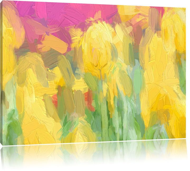Pixxprint gelbe Tulpen im Frühling als Leinwandbild/Grösse: 100x70 cm/Wandbild/Kunstdruck/fertig bes