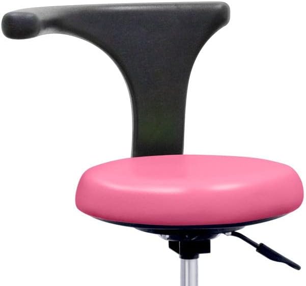 QUIRUMED Hocker mit professioneller ergonomischer Rückenlehne, rosa Farbe, Edelstahlstruktur, Kunstl