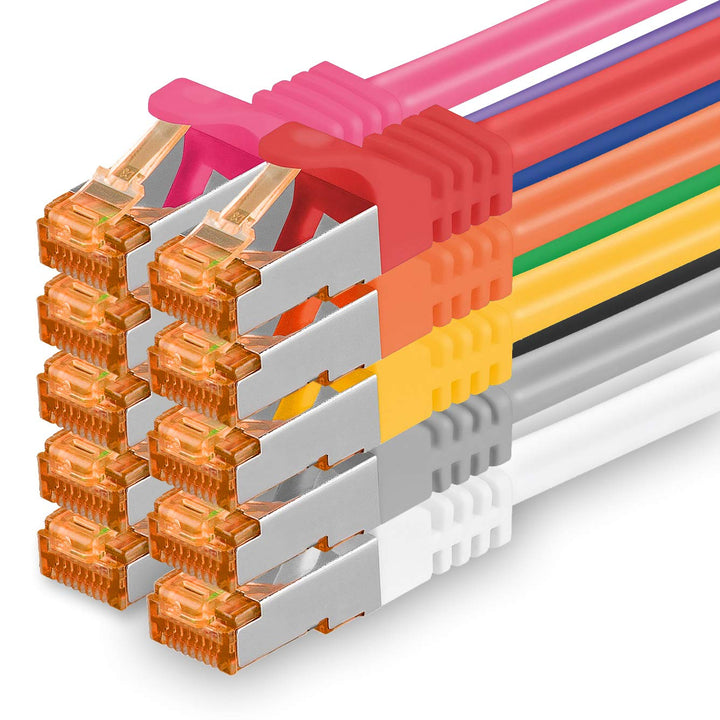 3,0 m - Cat.7 Netzwerkkabel 10-Farben - 10 Stück Gigabit Ethernet LAN Kabel 10000 Mbit s Patchkabel