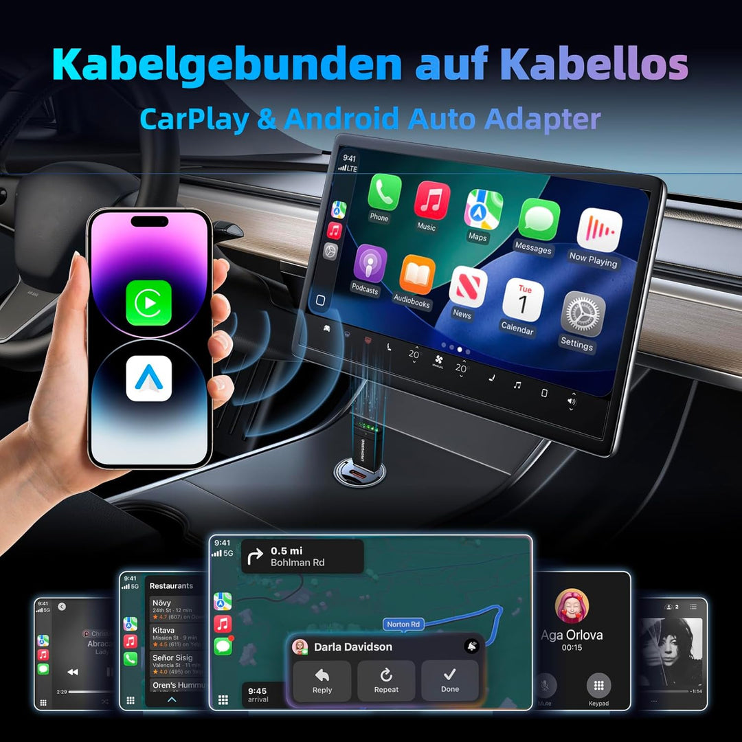 LINGHUANG CarPlay Wireless Adapter &amp; Android Auto, Mini Wireless CarPlay Adapter Upgrade von Wired a