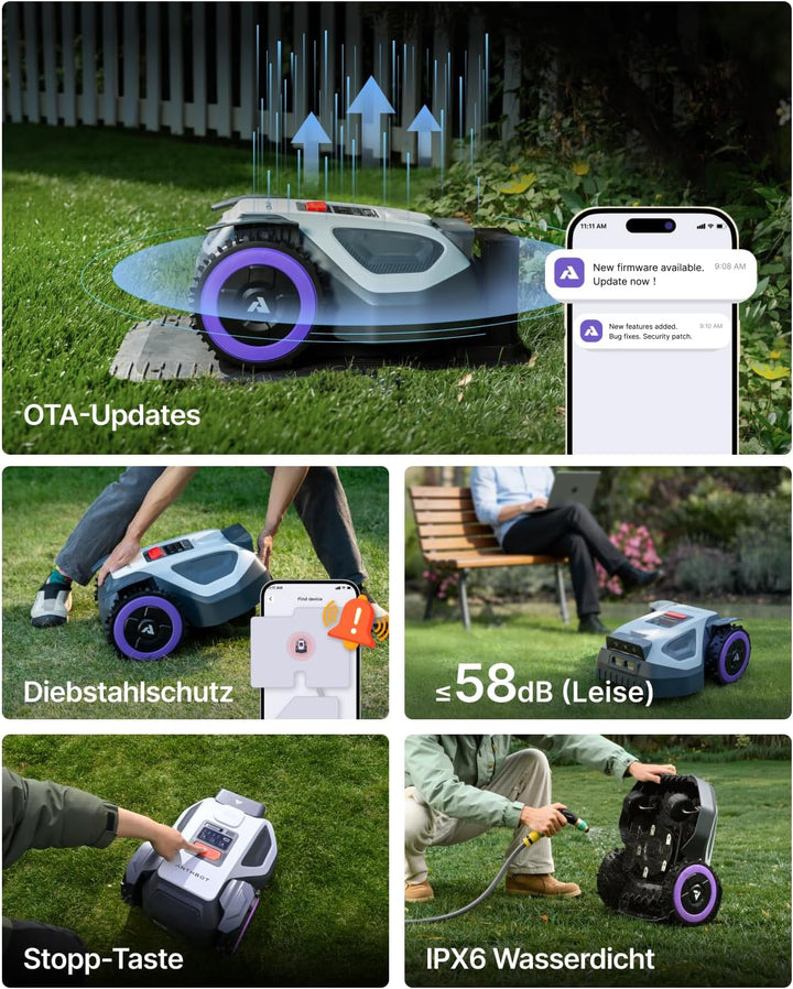 ANTHBOT M5 + Garage, Rasenmäher Roboter ohne Begrenzungsdraht, RTK-Navigation mit Dual-Vision, KI-Hi