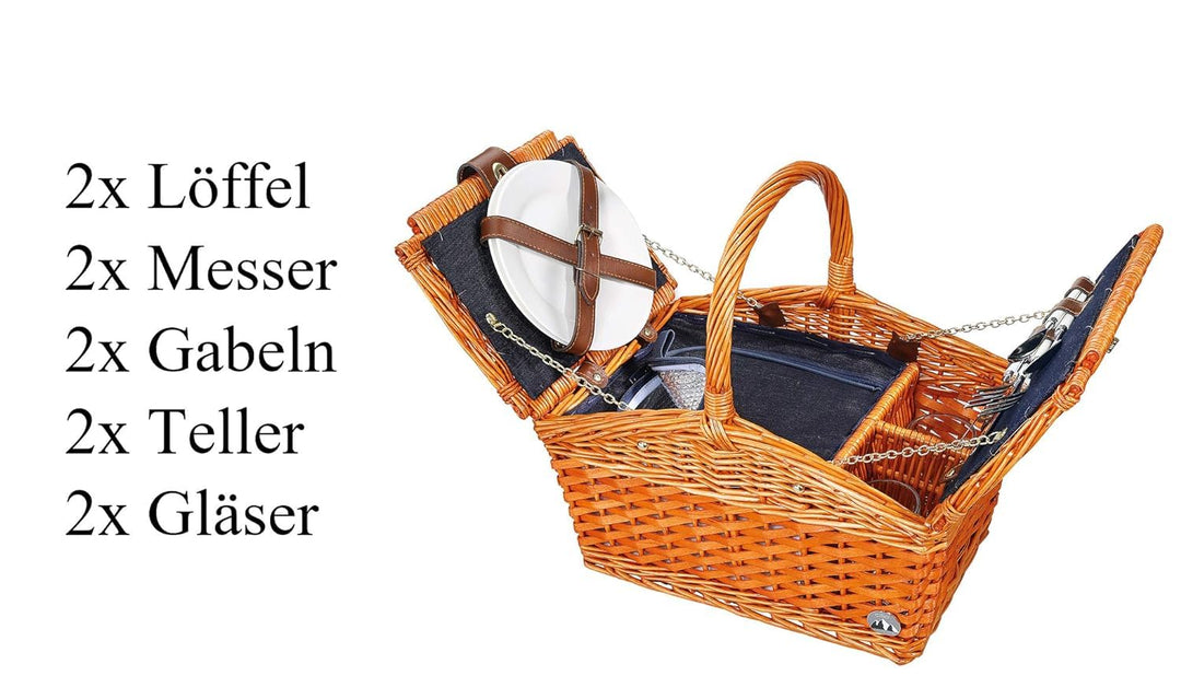 Cilio 156812 Salerno Picknickkorb, Weide, Rotbraun 38x26x37 cm