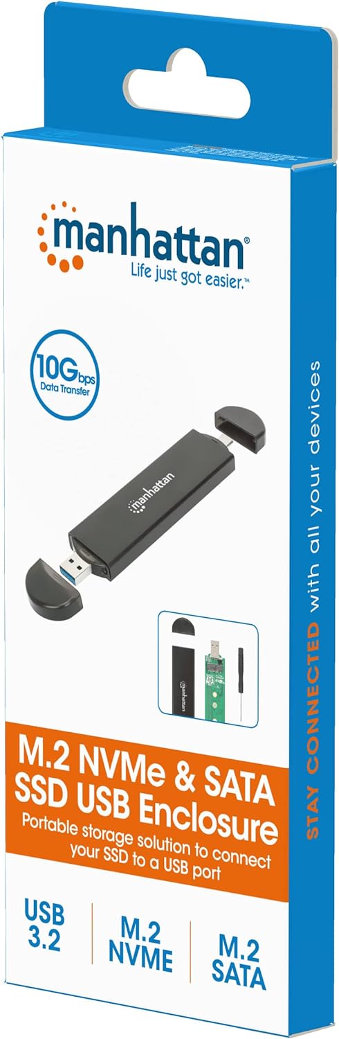 Manhattan USB zu SDD Schrank M.2 NVMe und SATA 130639 USB 3.2 Gen 2 Typ-C Stecker und Typ A Stecker