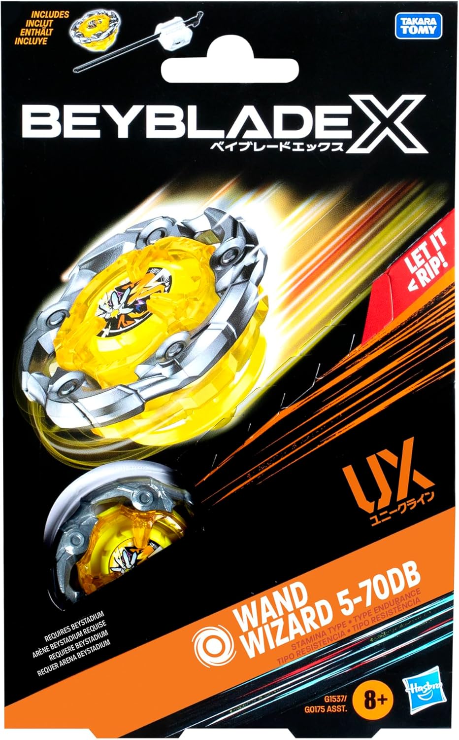Beyblade X Wand Wizard 5-70DB UX Starter Pack Set mit Ausdauer Typ Top und Launcher; Authentische Ta