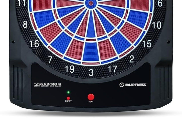 Carromco Elektronische Dartscheibe mit App - Turbo Charger 4.0 - Set: 6 Softdarts, 20 Ersatzspitzen,