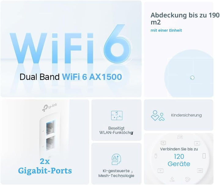 TP-Link Deco X10 Mesh WLAN Set (1 Pack), Wi-Fi 6 AX1500 Dual Band Repeater &amp; Router, 2X Gigabit Port