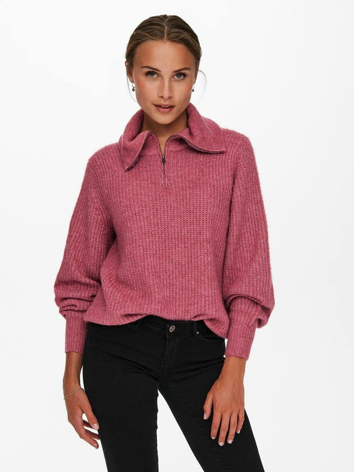 ONLY Damen Onlkarinna L/S Zip Ex KNT Pullover XS Mauvewood/Detail:w. Melange, XS Mauvewood/Detail:w.