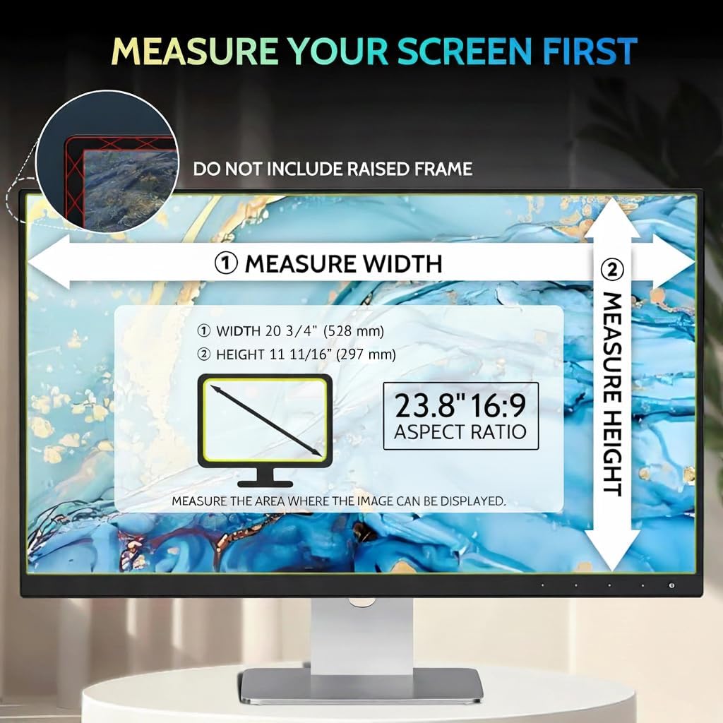 23.8 Zoll 16:9 Bildschirm Blickschutzfilter für Computer Monitor,Anti-Blaulicht Blendfrei Abnehmbare