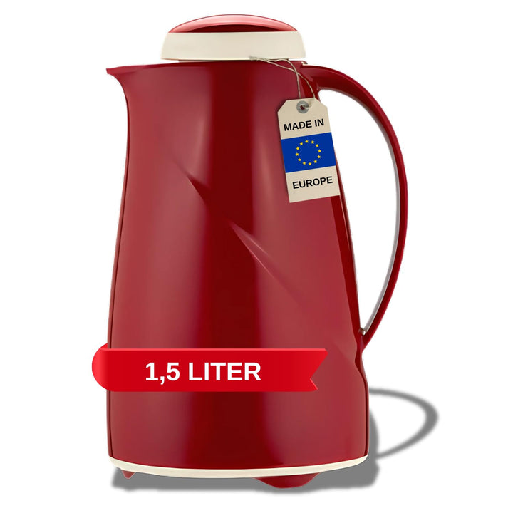 Helios Isolierkanne Wave, 1,5 Liter, Kunststoff, rot, Drehverschluss, spülmaschinenfest Rot 1,5 Lite