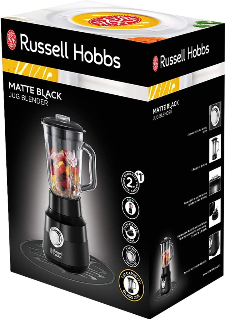 Russell Hobbs Standmixer [1,5l Glasbehälter] Matt Schwarz (starker 0.9PS Motor, Impuls-/Ice-Crush-Fu