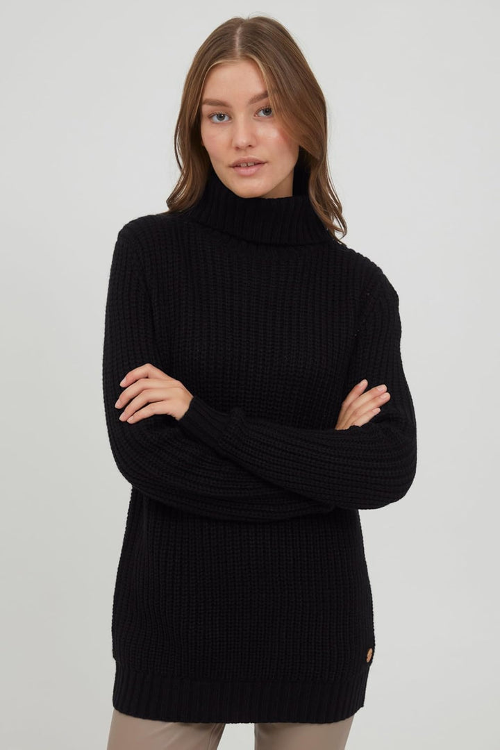 OXMO OXNanna Strickpullover Damen Grobstrickpullover Pullover mit Rollkragen Regular Fit S Black (19
