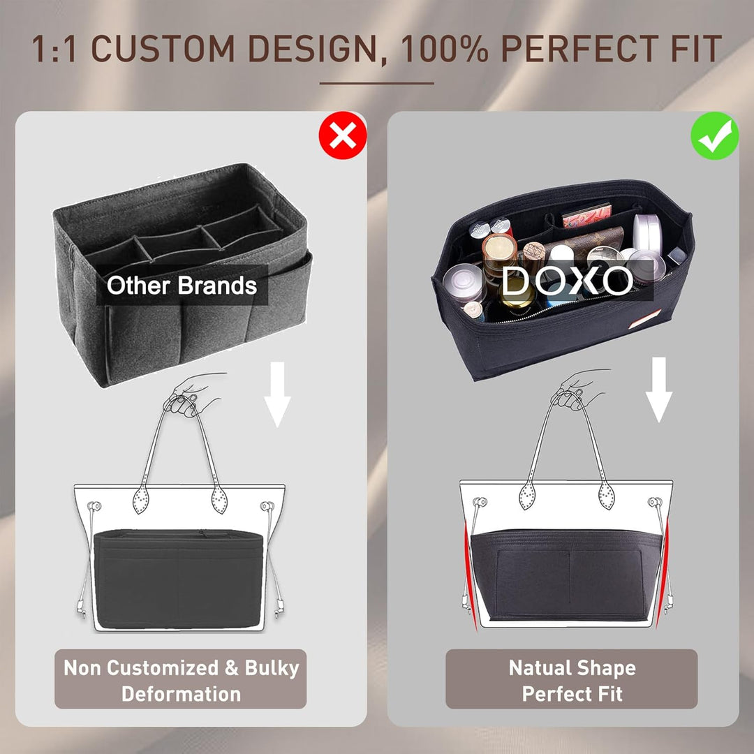 Doxo Filz Handtaschen-Organizer für LV Speedy 30, Neverfull PM (M, schwarze Tasche + schwarzer Boden