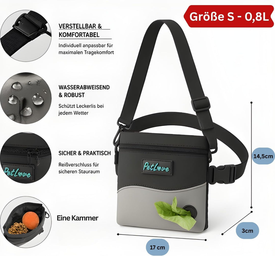 PetLove Leckerlibeutel für Hunde • Futterbeutel mit Magnetverschluss • Inklusive Kotbeutelspender &