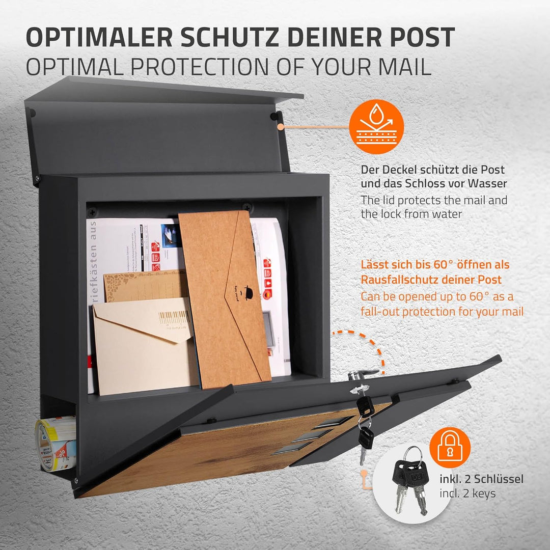 ECD Germany Standbriefkasten mit Zeitungsfach, Briefkasten Standfuss freistehend, Briefkastenständer