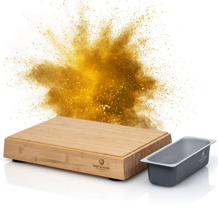CHEF CUISINE magnetisches Schneidebrett aus Holz mit Auffangschale – Bambus Schneidebrett mit magnet