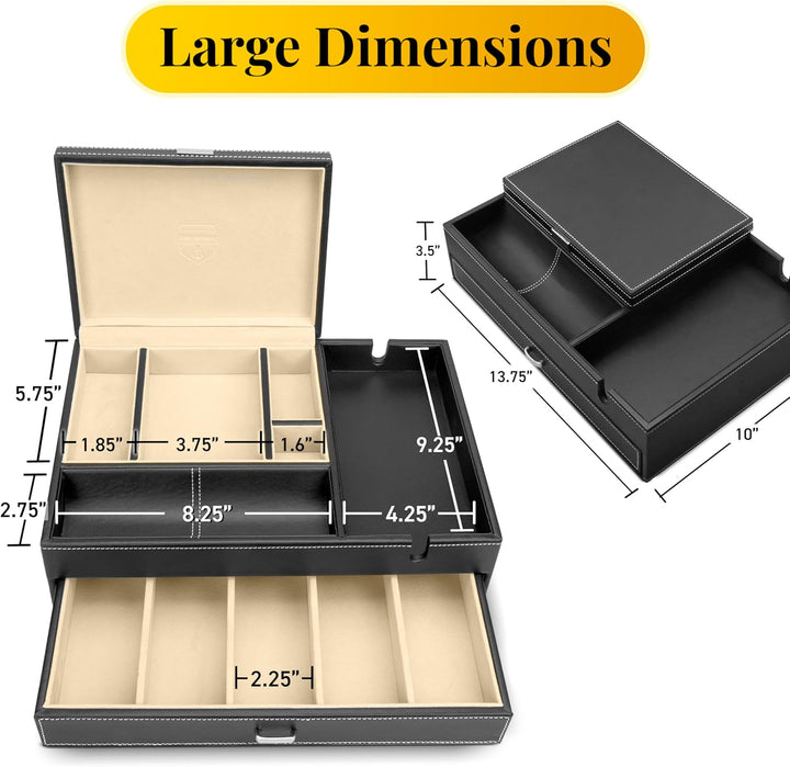 HOUNDSBAY Admiral Kommode Valet Box & Herren Schmuck Box Veranstalter mit Ladestation Smartphone (El