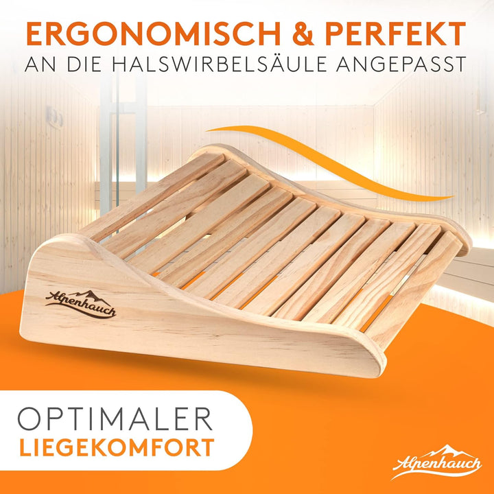 ALPENHAUCH Sauna Kopfstütze Holz [100% Naturholz] - Ergonomische Saunakopfstütze Holz - Edles Sauna