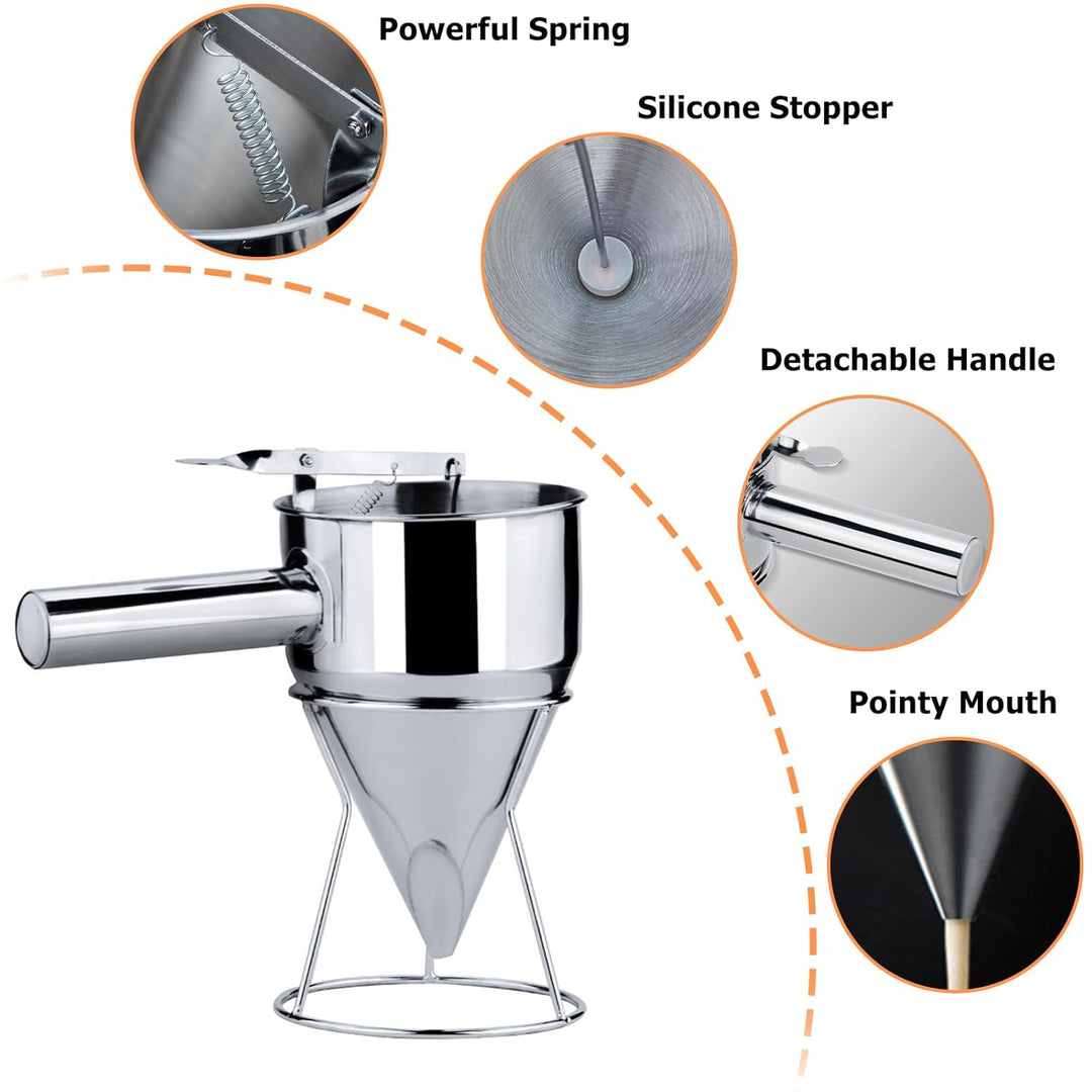 19mm Loch Stainless Steel Baking Funnel, Pfannkuchen Teigspender, Kolbentrichter, Backtrichter, Edel