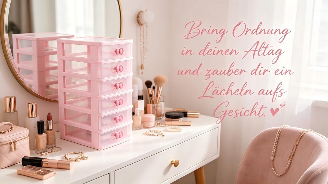 Niedliche rosa Farbe Aufbewahrungsbox Desktop Organizer Badezimmer Schlafzimmer Schmuck Aufbewahrung