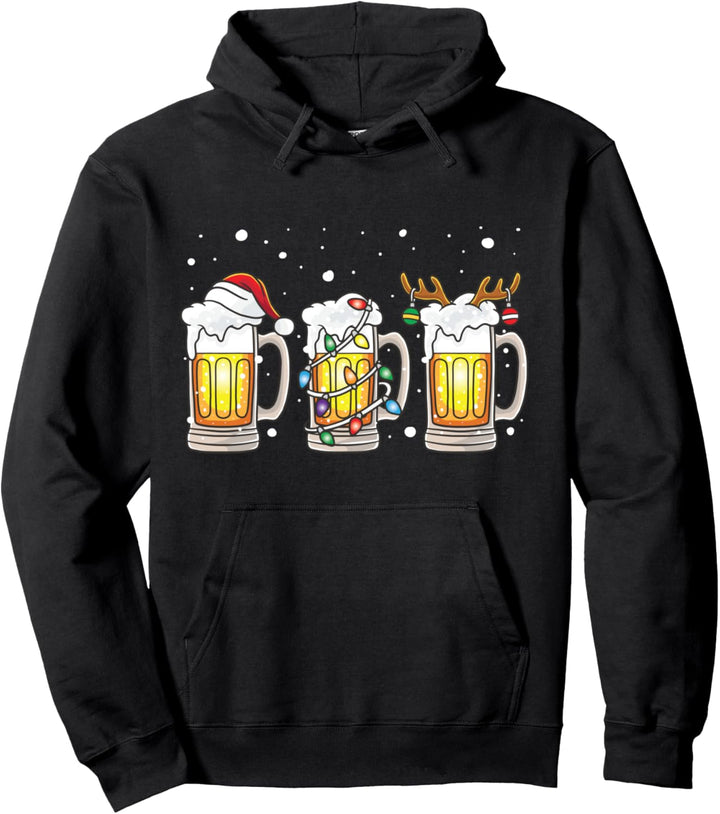 Bierglas Weihnachtsmann Rentier Weihnachtsbaum Bier Saufen Pullover Hoodie