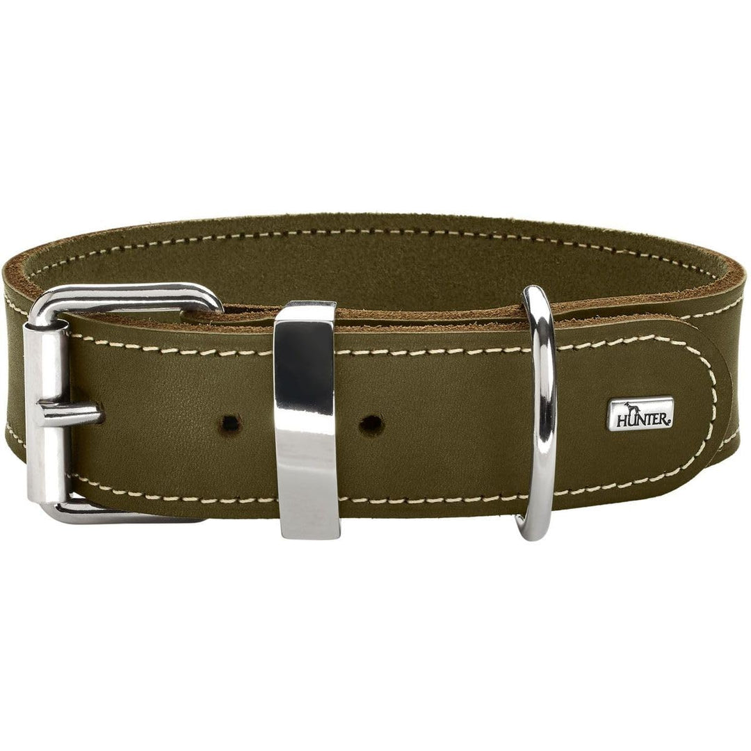 HUNTER AALBORG SPECIAL Hundehalsband, Leder, strapazierfähig, komfortabel, 45 (S), oliv oliv 45 (S),