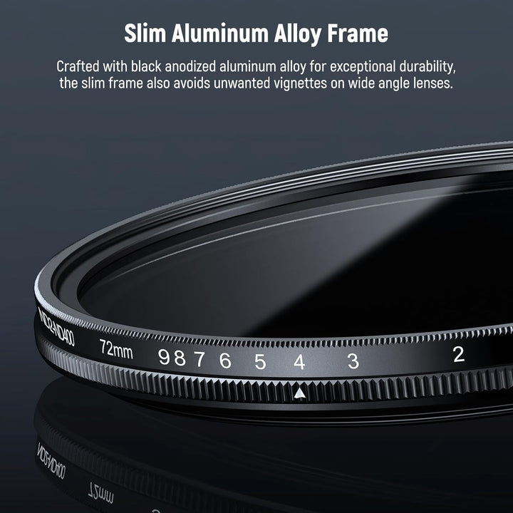 NEEWER BASICS 72mm variabler ND Filter, ND2-400 1-9 Stops Lichtreduzierung, drehbarer variabler Grau