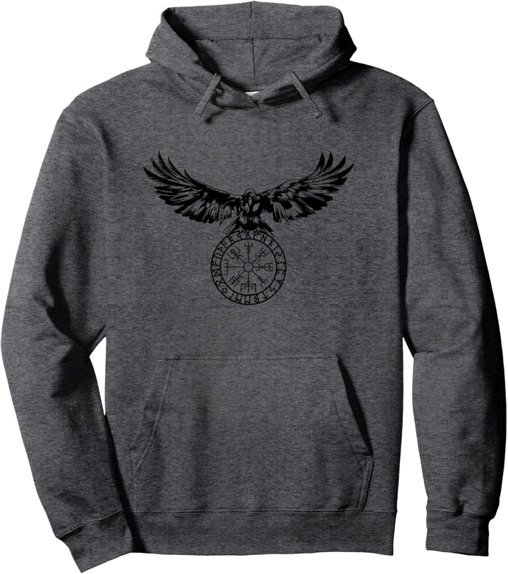 Rabe mit Futhark und Vegvisir Pullover Hoodie