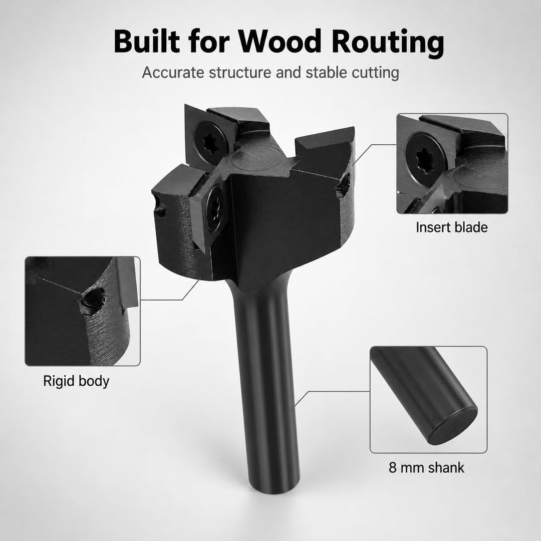 QWORK® Planfräser 8mm Schaft, 35mm Durchmesser Planfräser, Fräser für Oberfräse, Planfräser für Holz