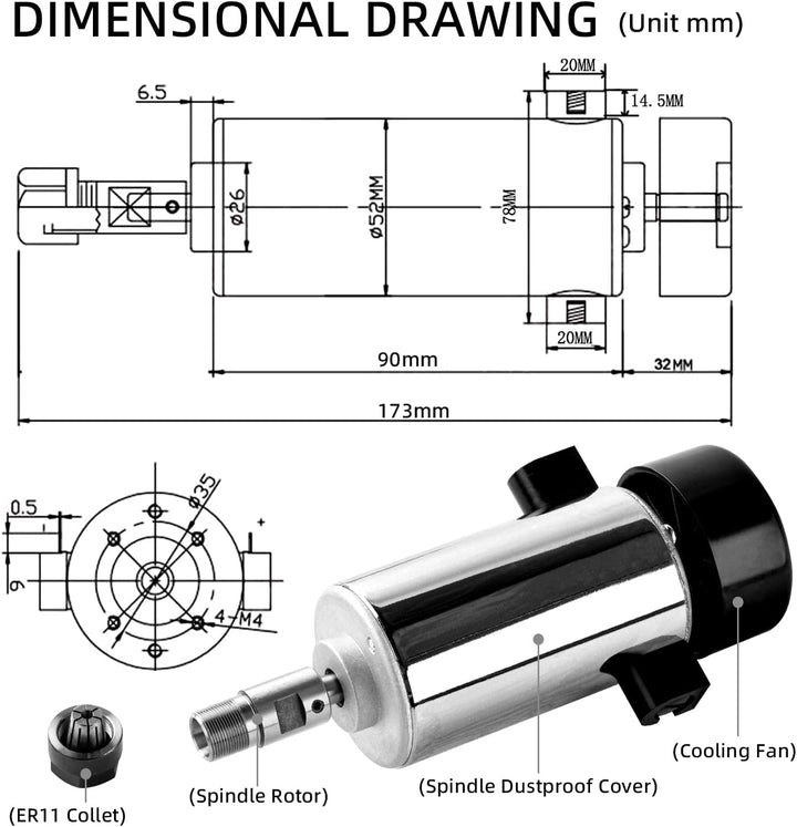 FoxAlien 300W CNC Fräse Bausatz Spindelmotor Kit Luftgekühlter Fräsmotor mit Controller-Box für Masu