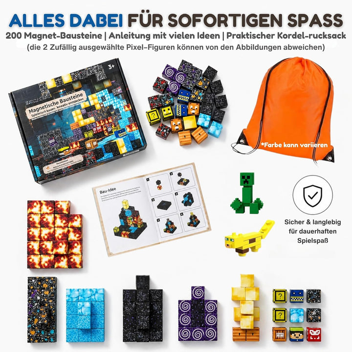 Mangetische Bausteine 100 Teile - Stem Spielzeug Magnetsteine ab 3 Jahre, Magnetwürfel inkl. Beutel