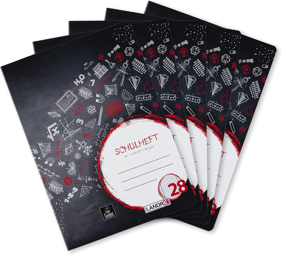 Landre Schulheft A4, kariert, Lineatur 28, 32 Blatt, schwarz, 5 Stück &amp; Oxford Schulheft A4, liniert