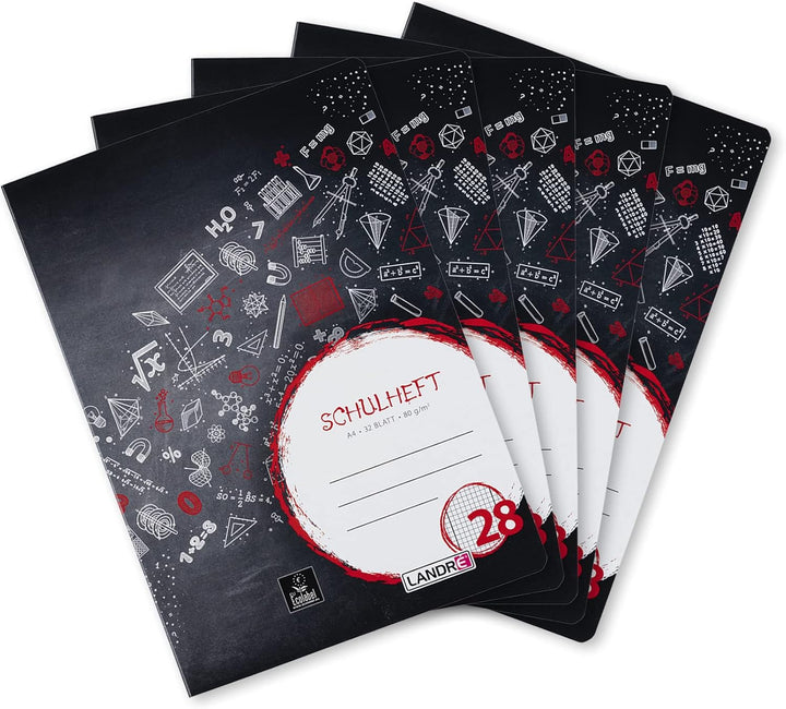 Landre Schulheft A4, kariert, Lineatur 28, 32 Blatt, schwarz, 5 Stück &amp; Oxford Schulheft A4, liniert